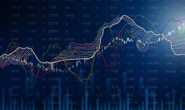 Borsa, diyagramlı ekonomik grafik, iş ve mali kavramlar ve raporlar, soyut teknoloji iletişim konsepti vektör arka planı