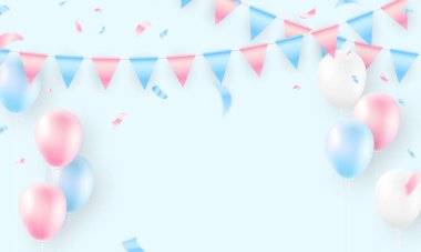 balonlar renkli bayrak kutlama çerçevesi ile konfeti. bayrak