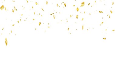 Konfeti altın kurdelelerle kutlama şablonu. Lüks tebrik kartı.