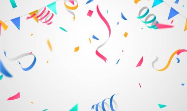 konfeti tasarımı tatil promosyonu, arkaplan kutlama vektörü illüstrasyonu.