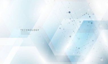 Dinamik ve soyut beyaz arkaplan posteri. teknoloji ağı Vektör illüstrasyonu.