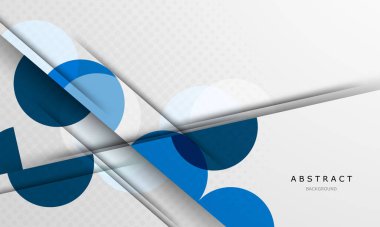 Dinamik soyut daire mavi arkaplanı olan bir poster.