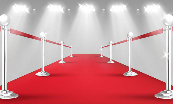 VIP Red carpet and golden barriers realistic 3d vector illustration