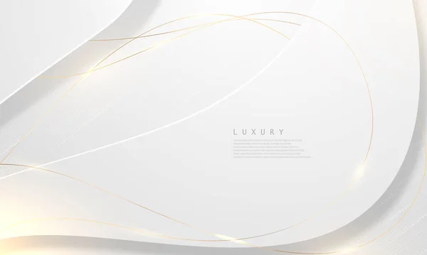 金のライン装飾が施された抽象的な白とグレーの背景 — ストックベクタ
