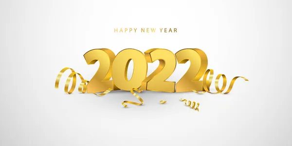 Happy New Year 2022 Background Greeting Card Design Template Gold — Stock Vector