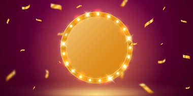 Zigzag altın vektörü ile kutlama vektör sanatı ve metin için dokusu olan kırmızı bir zemin üzerinde konfeti.