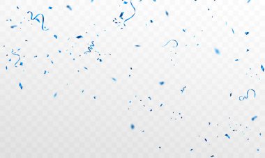 Konfeti ve mavi kurdeleli kutlama geçmişi şablonu.