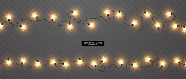 Αφηρημένη Διακόσμηση Του Χριστουγεννιάτικου Star String Lights Μαύρο Φόντο — Διανυσματικό Αρχείο