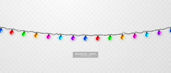 Fundo Branco Arranjo Abstrato Luzes Coloridas Cordas Natal —  Vetores de Stock