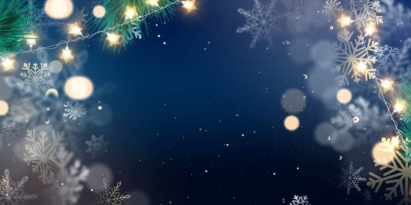 Fijne Feestdagen Een Voorspoedig Nieuwjaar Gouden Kerststerren Versieren Blauwe Achtergrond — Stockvector
