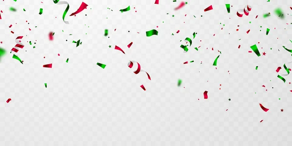 Modelo Fundo Celebração Com Confete Verde Vermelho Cartão Felicitações Luxo —  Vetores de Stock