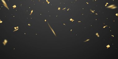 Zarif tebrik kartı konfetisi ve altın kurdeleyle siyah arkaplan şablonunu kutla