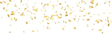 Konfeti ve altın kurdelelerle kutlama şablonu. Lüks tebrik kartı.