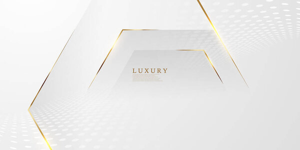Abstract white and gray background with gorgeous golden line decoration. Luxurious.