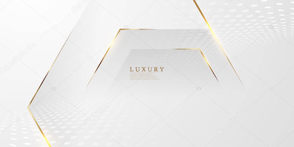 Abstract white and gray background with gorgeous golden line decoration. Luxurious.