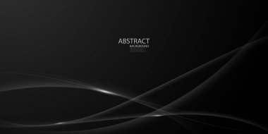 Siyah soyut desen ve güzel beyaz çizgilerle süslenmiş dinamik arkaplan posteri. Vektör biçiminde resimleme