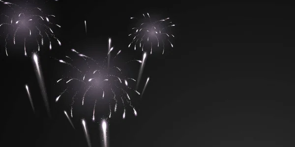 Csillogó Ezüst Tűzijáték Realisztikus Megjelenés Fekete Elvont Háttér Ünnepi Fények — Stock Vector