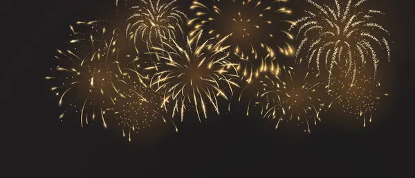 Funkelnde Goldene Feuerwerk Mit Realistischem Blick Auf Schwarzen Abstrakten Hintergrund — Stockvektor