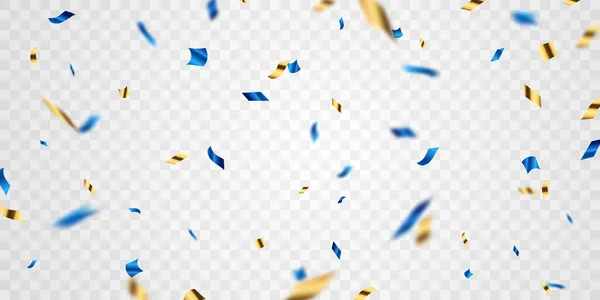 Plantilla Fondo Celebración Con Confeti Cintas Doradas Azules Tarjeta Lujo — Vector de stock