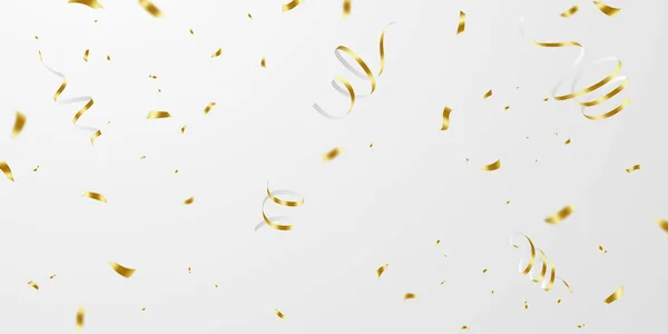 お祝いの背景テンプレートコンフェッティとゴールドリボン 豪華グリーティングリッチカード — ストックベクタ