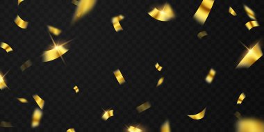 Konfeti ve altın kurdelelerle kutlama şablonu. Lüks tebrik kartı.