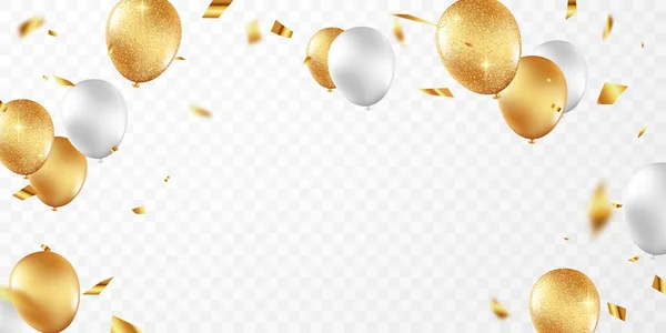 Złoty Balon Srebrny Uroczystości Tło Balony Świąteczne Ilustracja Formacie Wektorowym — Wektor stockowy