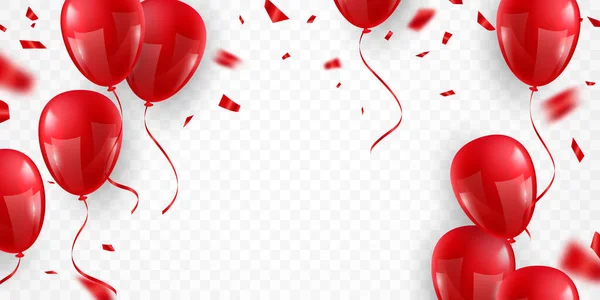 Rode Ballonnen Confetti Concept Ontwerp Nationale Soevereiniteit Kinderdag Kalkoen Begroeting — Stockvector