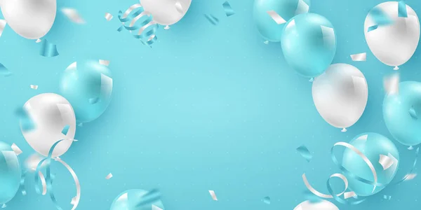 Mavi Beyaz Balon Kutlaması Arka Plan Şenlik Balonları Vektör Biçiminde — Stok Vektör
