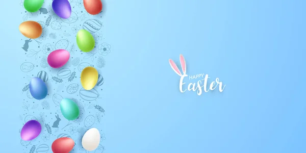 Gerçekçi Yumurtalarla Mutlu Paskalyalar Güzel Tasarım Vektörü Illüstrasyonu — Stok fotoğraf