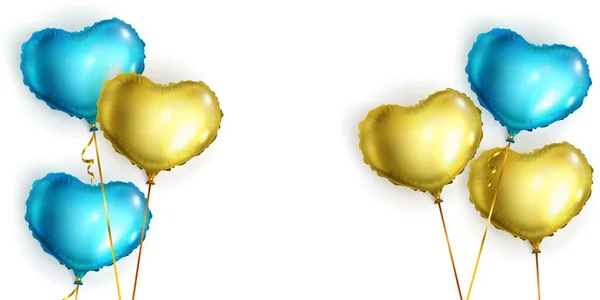 Blå Och Guld Hjärta Ballong Bakgrund För Fest Parti Vektor — Stockfoto