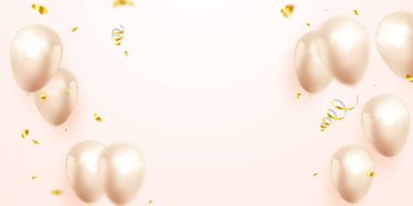 Şenlikli parti dekorasyonu için altın balonlarla ve süslü konfetilerle kutlayın..