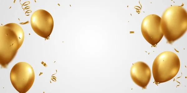 Vier Met Gouden Ballonnen Sierlijke Confetti Voor Feestelijke Feestdecoraties Vector — Stockfoto