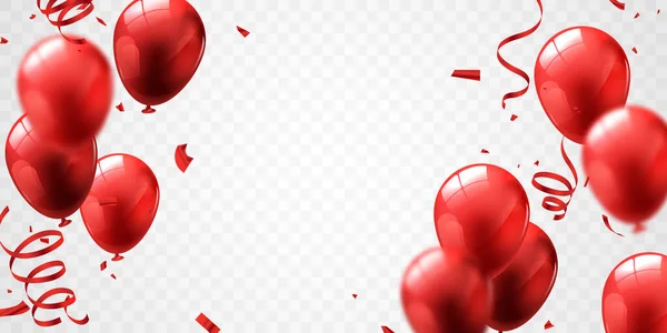 Celebrate Red Balloons Confetti Festive Decorations Vector Illustration — Stockfoto