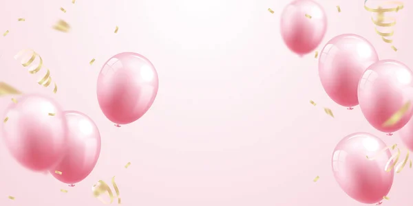 Celebrate Pink Balloons Confetti Festive Decorations Vector Illustration — Stok fotoğraf