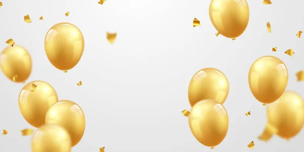 Celebrate Golden Balloons Ornate Confetti Festive Party Decorations Vector Illustration — Stock Photo, Image