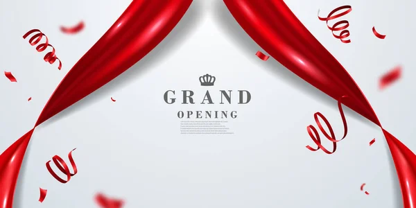 Design your opening card with red ribbon and confetti. vector illustration business banner template