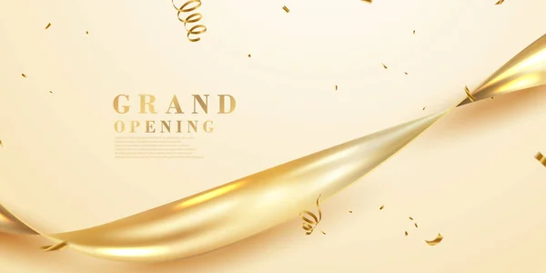 Design your opening card with gold ribbon with confetti. vector illustration business banner template