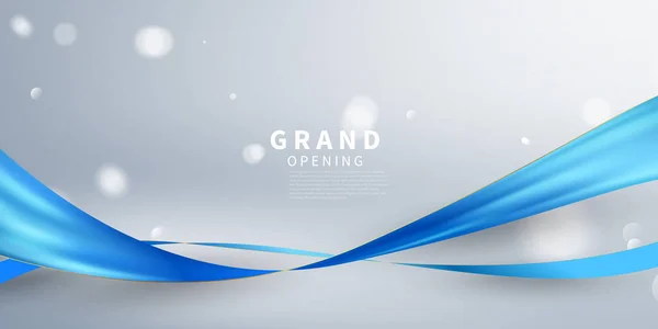 Design your opening card with blue ribbon with glittering bokeh. vector illustration business banner template