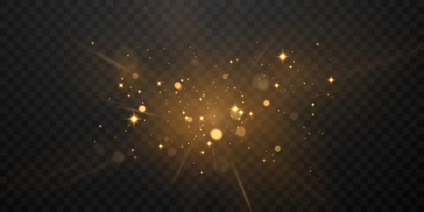 Luxurious abstract golden light explosion effect design vector illustration with glittering stars on black background.