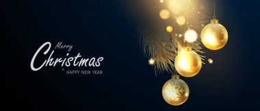 Mutlu Noel Şablonu Tasarımı Altın Noel Baloları 3D Tasarım