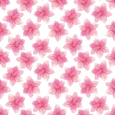 Pembe çiçekli, basit, pürüzsüz bir suluboya desen. Dahlia çiçekleri. Paket kağıdı, tasarım, kumaş, kart ve diğer amaçlar için el yapımı klasik çiçek arkaplanı.
