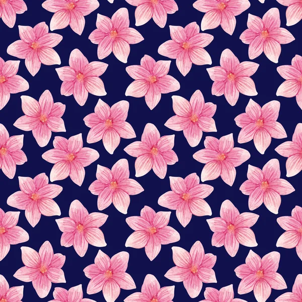 Aquarela Escura Padrão Sem Costura Simples Com Flores Rosa Flores — Fotografia de Stock