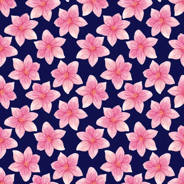 Koyu suluboya basit, pürüzsüz desenli pembe çiçekler. Dahlia çiçekleri. Paket kağıdı, tasarım, kumaş, kart ve diğer amaçlar için el yapımı klasik çiçek arkaplanı.