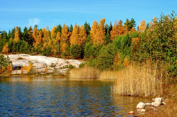 Herbstliche Seenlandschaft mit leuchtenden Farben — Stockfoto