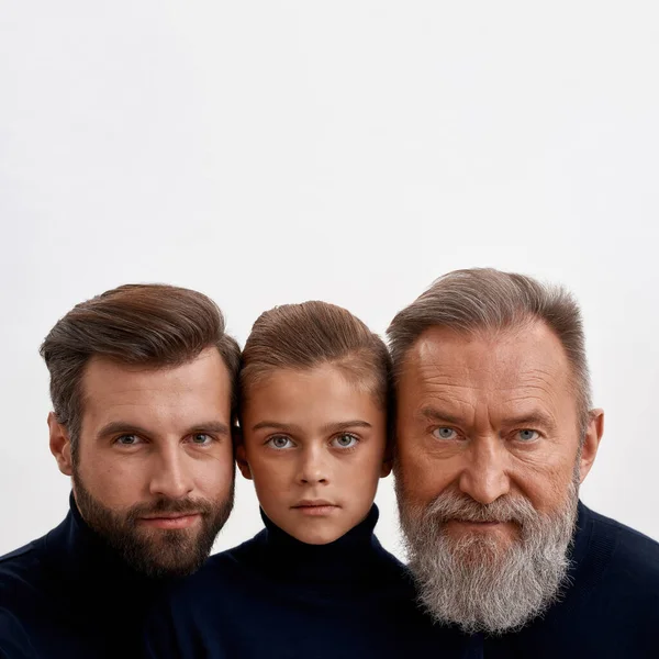 Ansikte på tre generationer vita män — Stockfoto