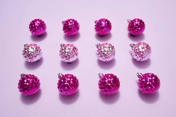 Collection of pink christmas balls in row — Stock Photo, Image