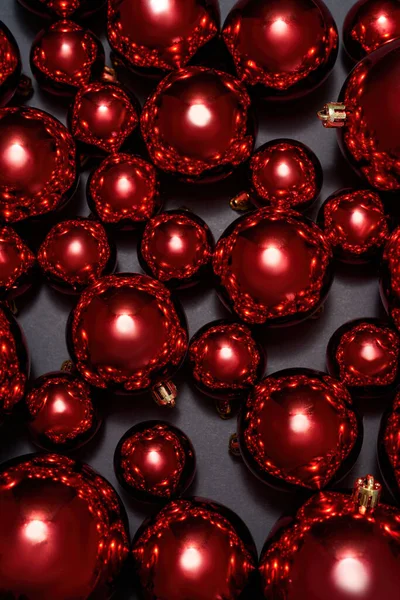 Set of red christmas balls on black background — Stock Photo, Image