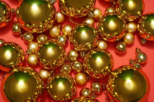 Close up of set of golden christmas balls — Stock Photo, Image