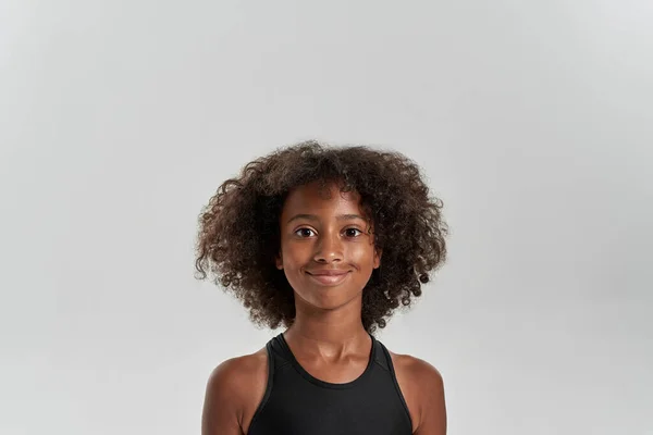 Partial image of smiling black girl look at camera — Foto Stock