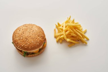 Klasik hamburger ve patates kızartması manzarası.